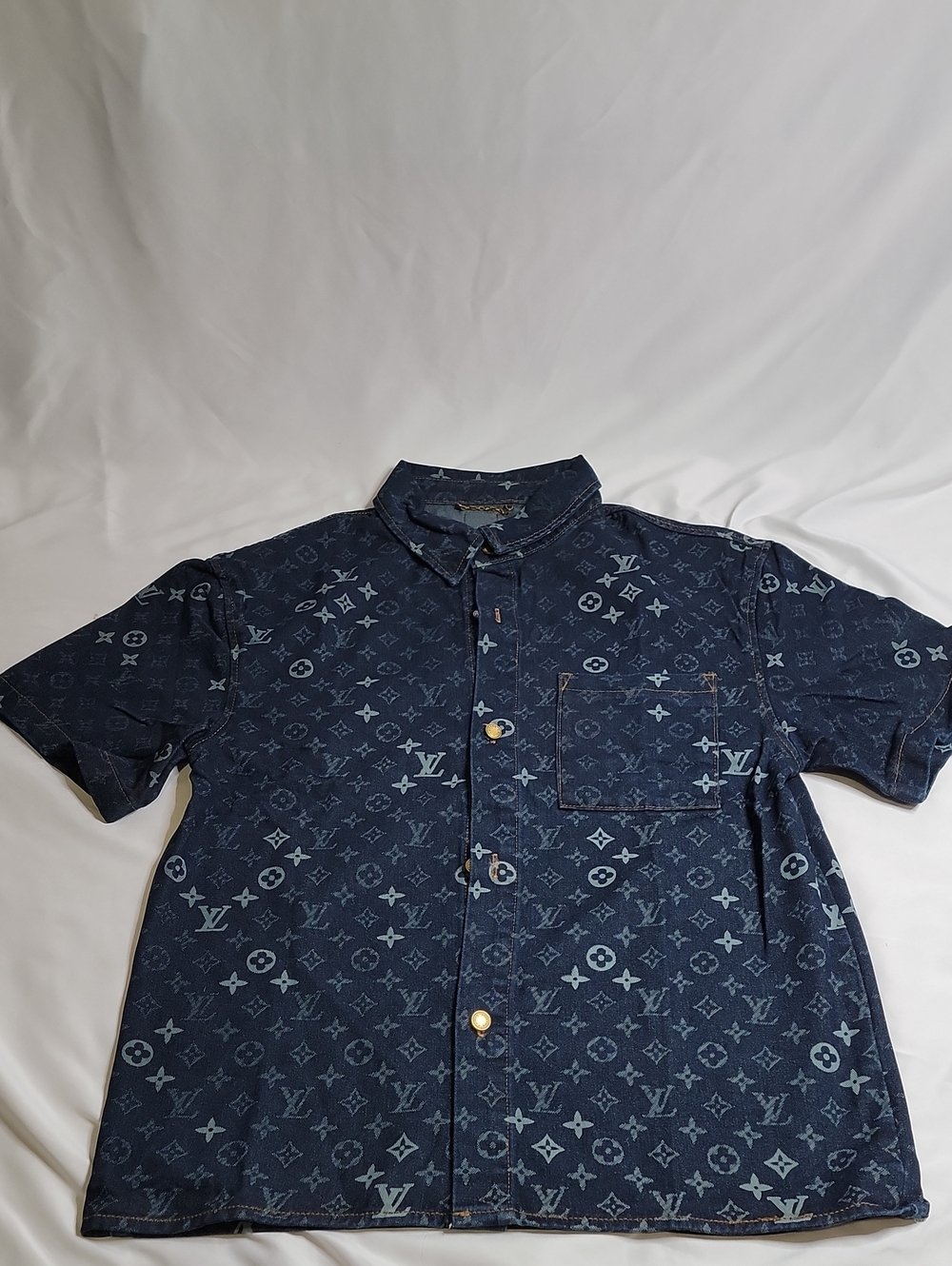 Louis Vuitton Men's Denim Navy Monogram Button-Down Shirt